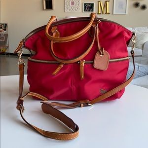 Red bag with brown accents